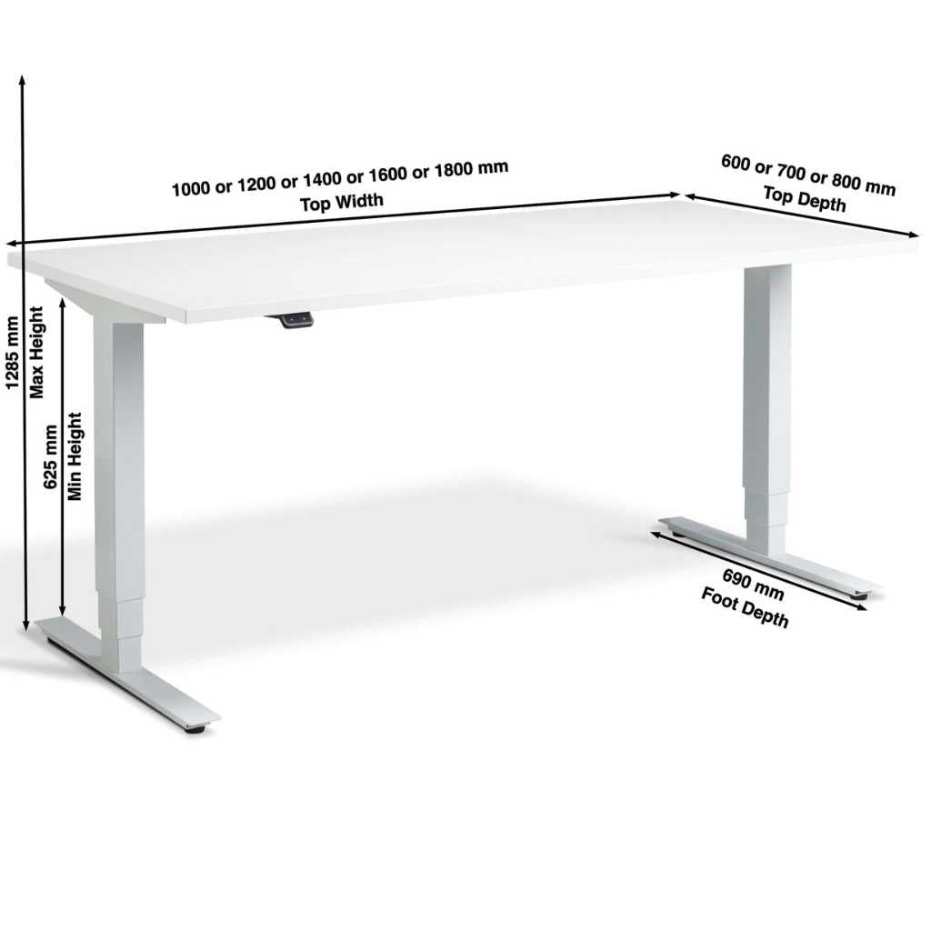 the range of measurements for our design-yourself white standing desk