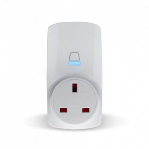 Wi-Fi plug-in thermostate - white view from front showing blue light indicator