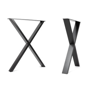 X frame desk legs - 58cm wide front and side view - black