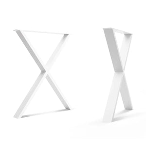 X shaped desk legs - 58cm wide front and side view white