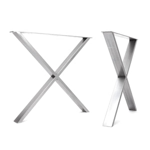 X desk legs - 78cm wide front and side view clear coat