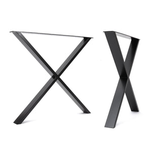 X frame desk legs - 78cm wide front and side view black