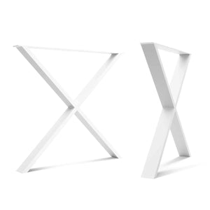 X shaped desk legs - 78cm wide front and side view white