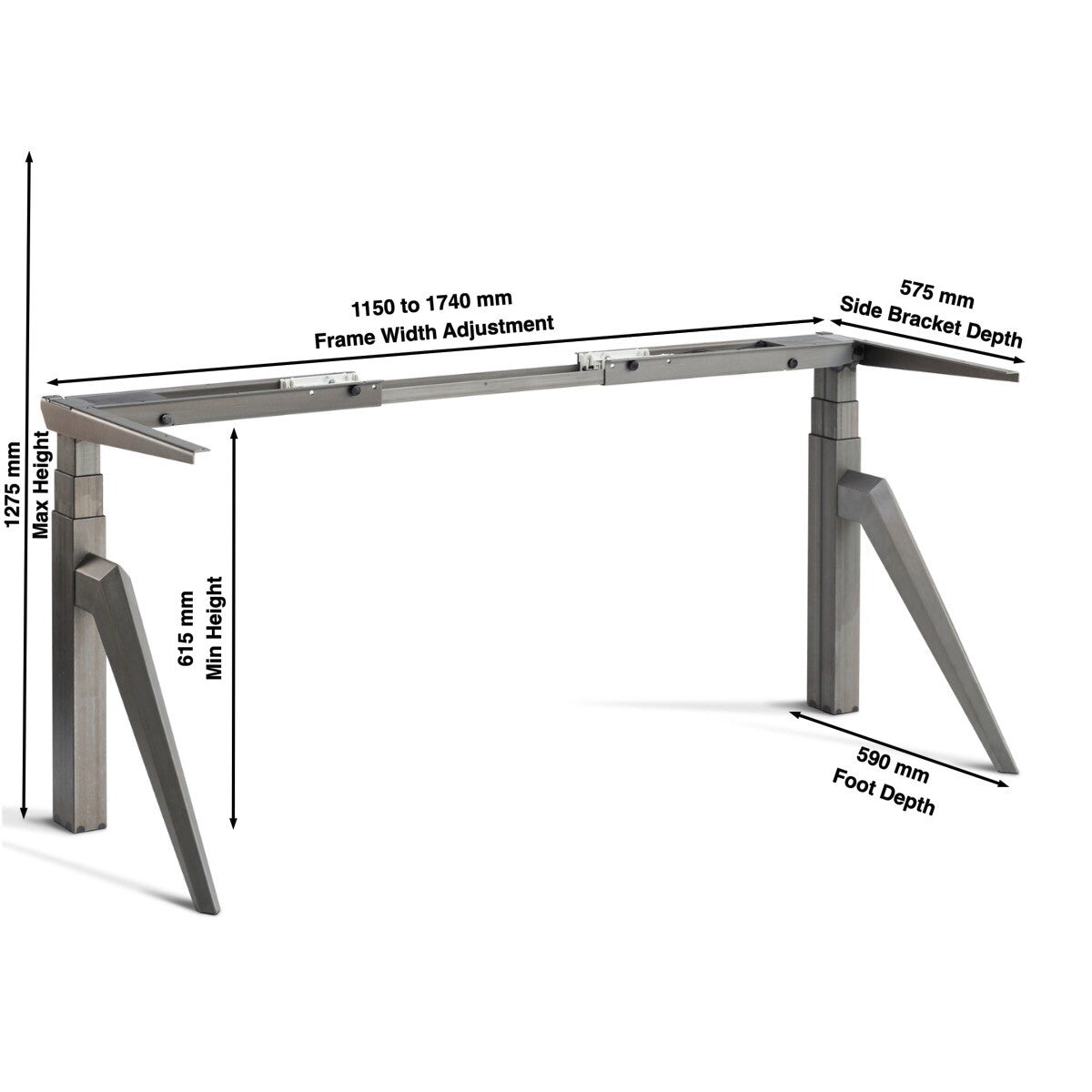 Electric height adjustable desk legs - Ardeko - dimensions diagram