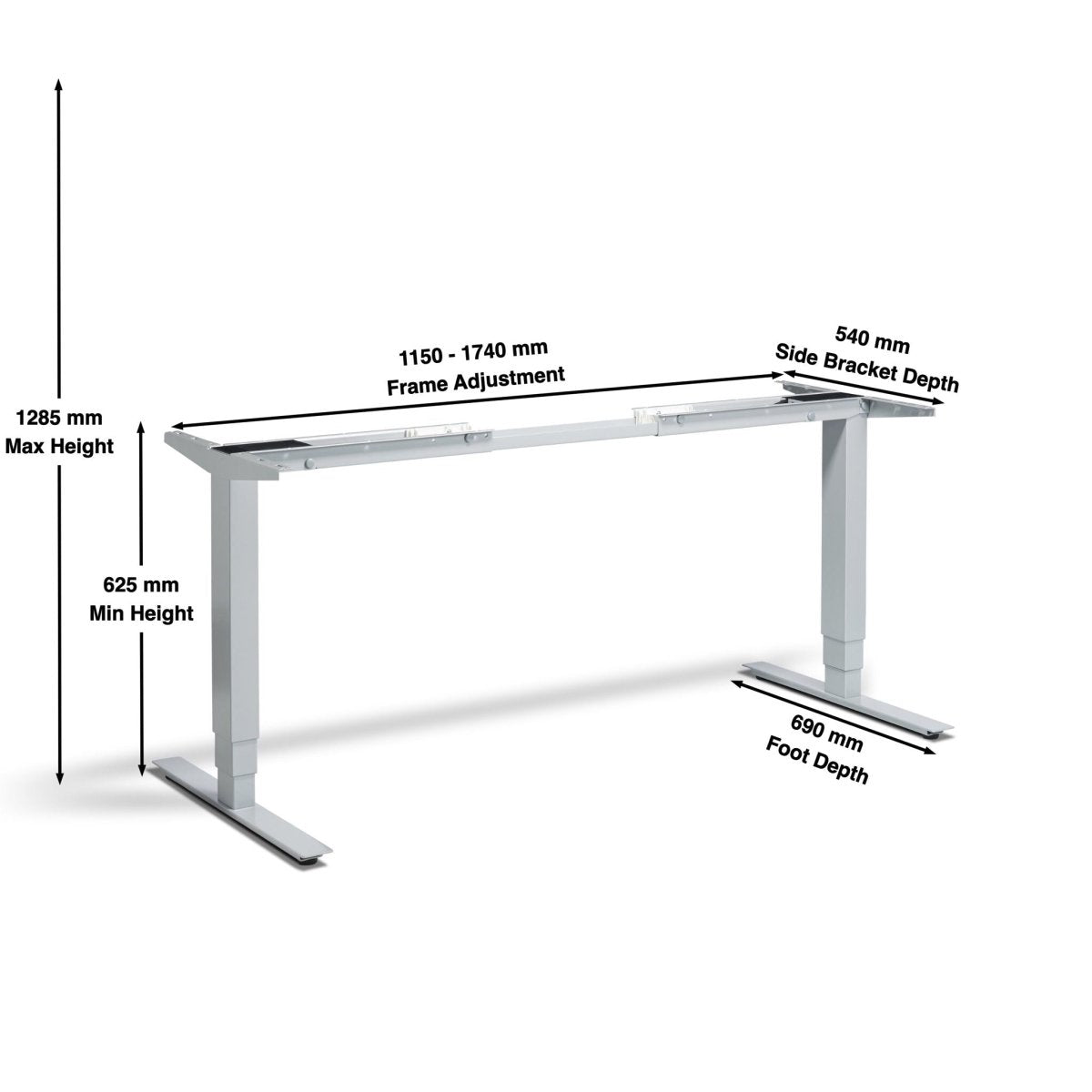 Dimensions of the Lavoro Advance electric sit stand desk frame