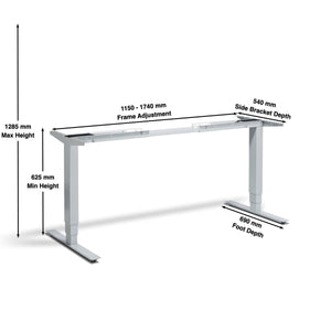 Dimensions of the Lavoro Advance electric sit stand desk frame