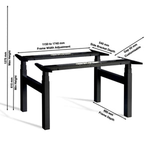 Rise x2 double standing desk frame dimensions