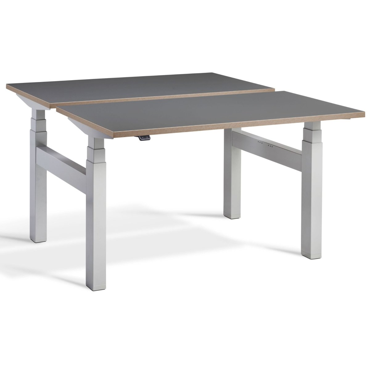 Dual Standing Desk Graphite Ply Edge Top Silver Frame