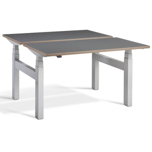 Dual Standing Desk Graphite Ply Edge Top Silver Frame