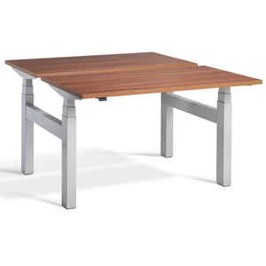 Duo Adjustable Desk Natural Dijon Walnut Top Silver Frame