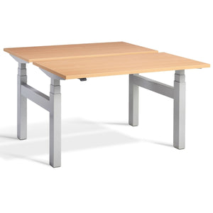 Duo Height Adjustable Workstation Beech Top Silver Frame
