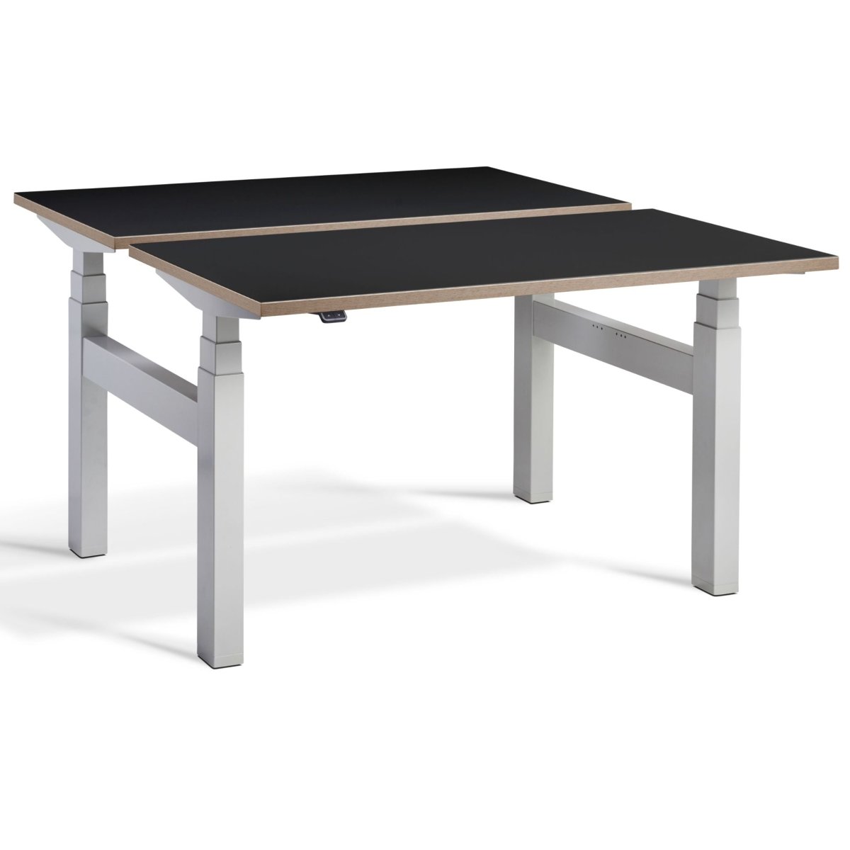 Duo Height Adjustable Workstation Black Ply Edge Top Silver Frame