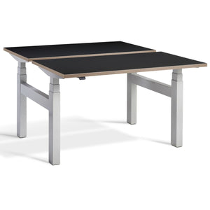 Duo Height Adjustable Workstation Black Ply Edge Top Silver Frame