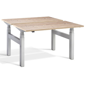 Duo Height Adjustable Workstation Timber Top Silver Frame