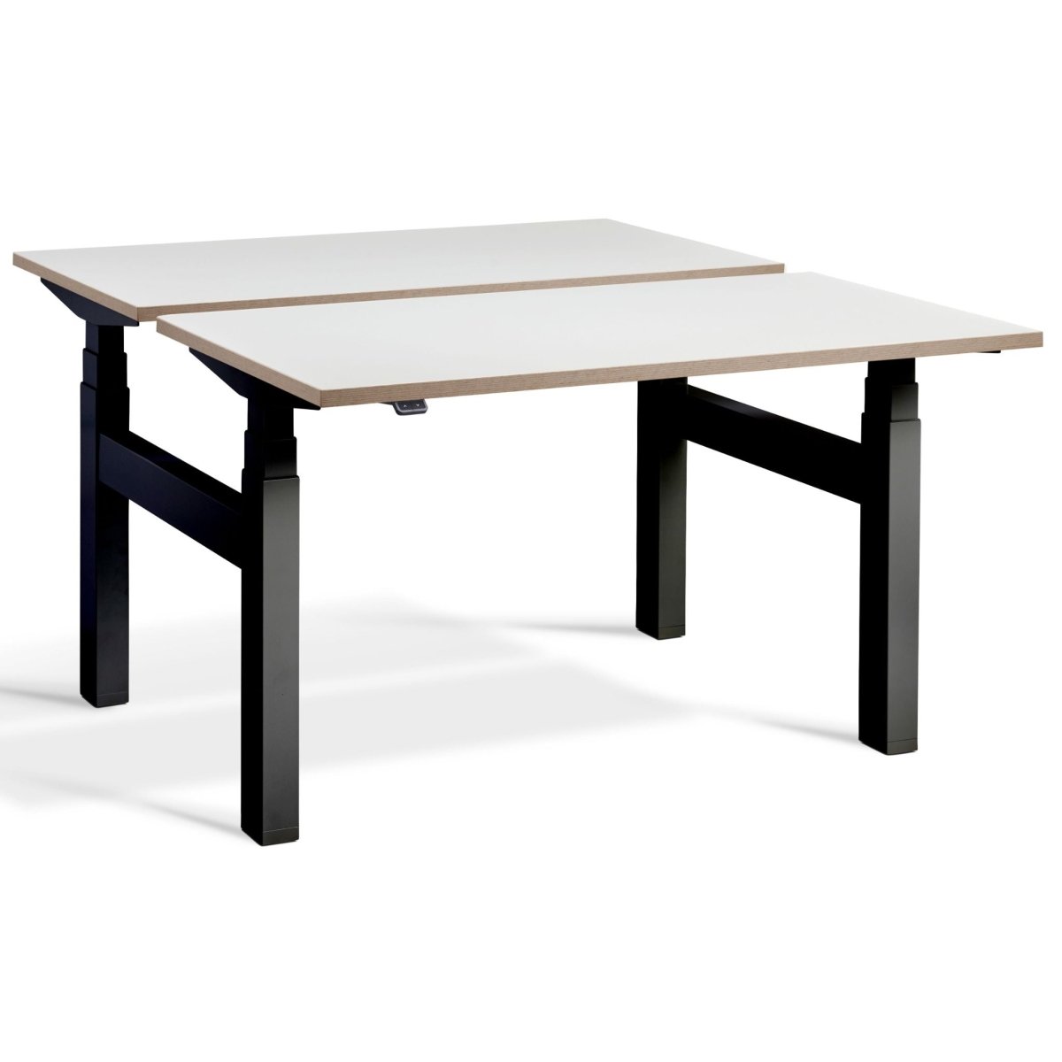 Duo Height Adjustable Workstation White Ply Edge Top Black Frame