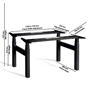 Duo standing desk frame - Product Dimensions
