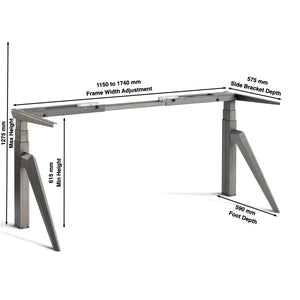 Electric Standing Desk Frame - Ardeko - Dimensions