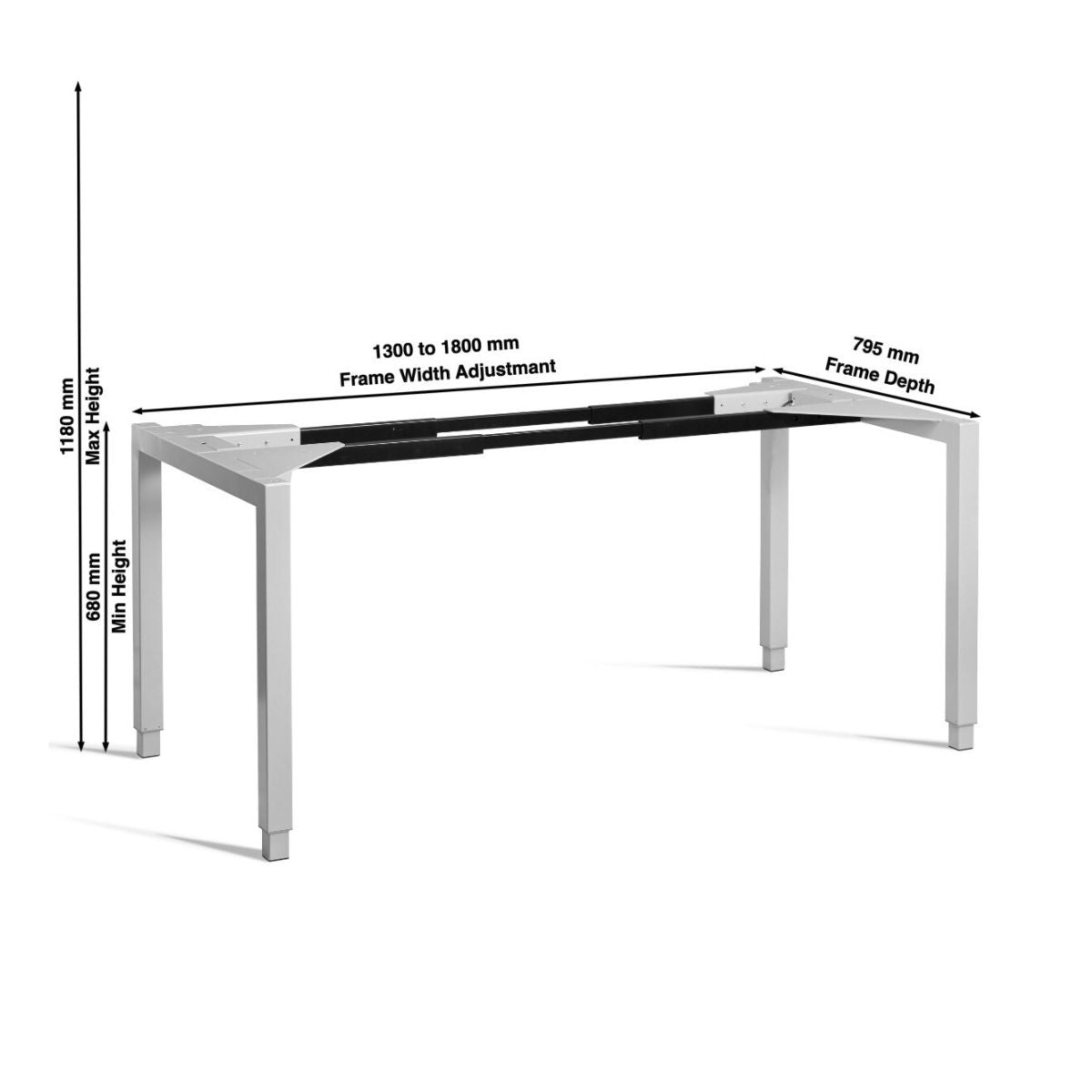 Four Leg Standing Desk Frame - Rega - Product Dimensions