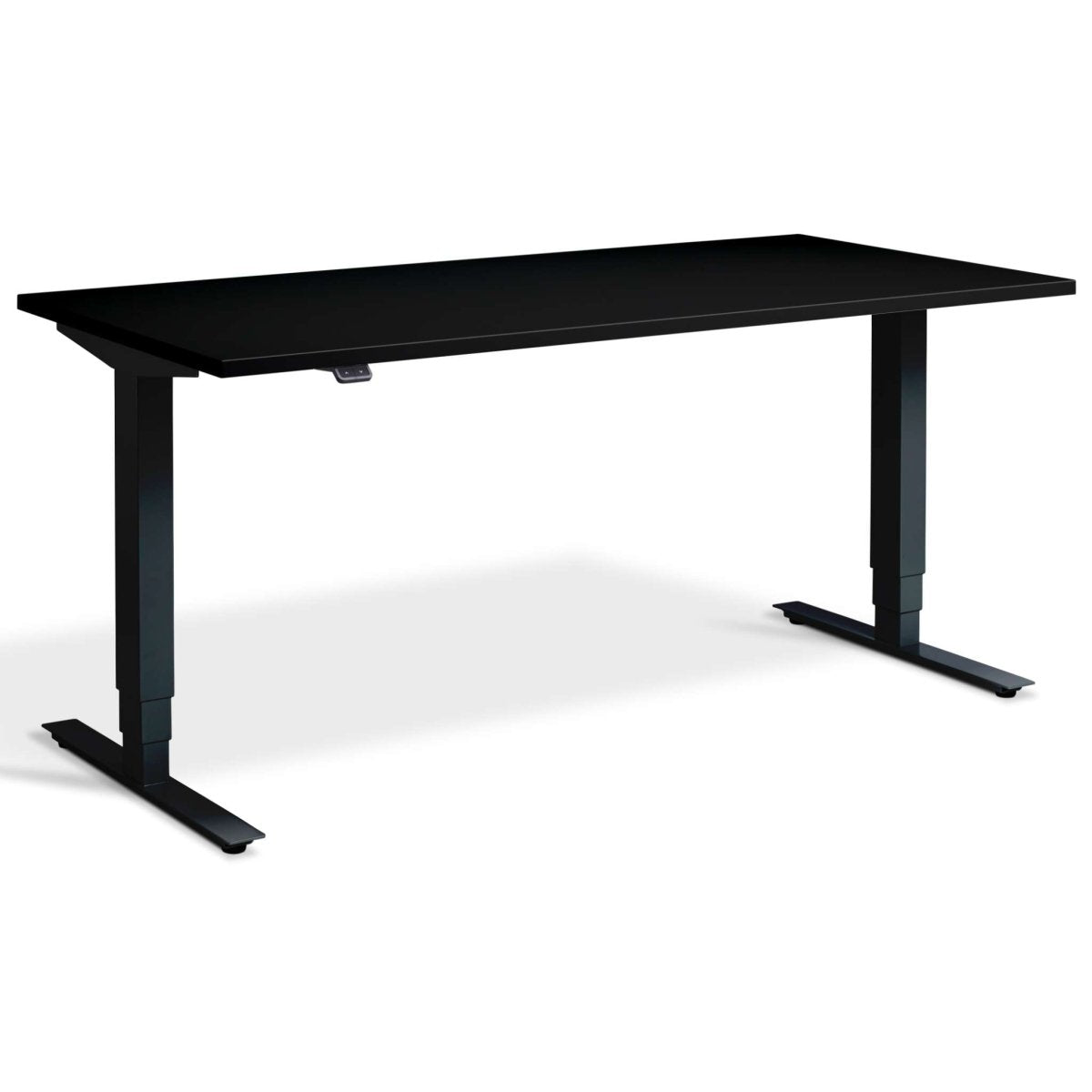 Lavoro Advance electric sit stand desk frame with black top fitted viewed from the front