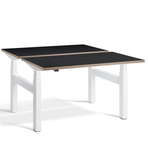 Lavoro Dual Standing Desk Black Ply Edge Top White Frame