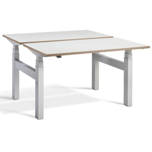 Lavoro Dual Standing Desk White Ply Edge Top Silver Frame