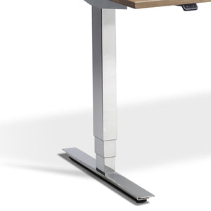 Solid Wood Corner Sit Stand Desk - Chrome Frame Leg Close-up