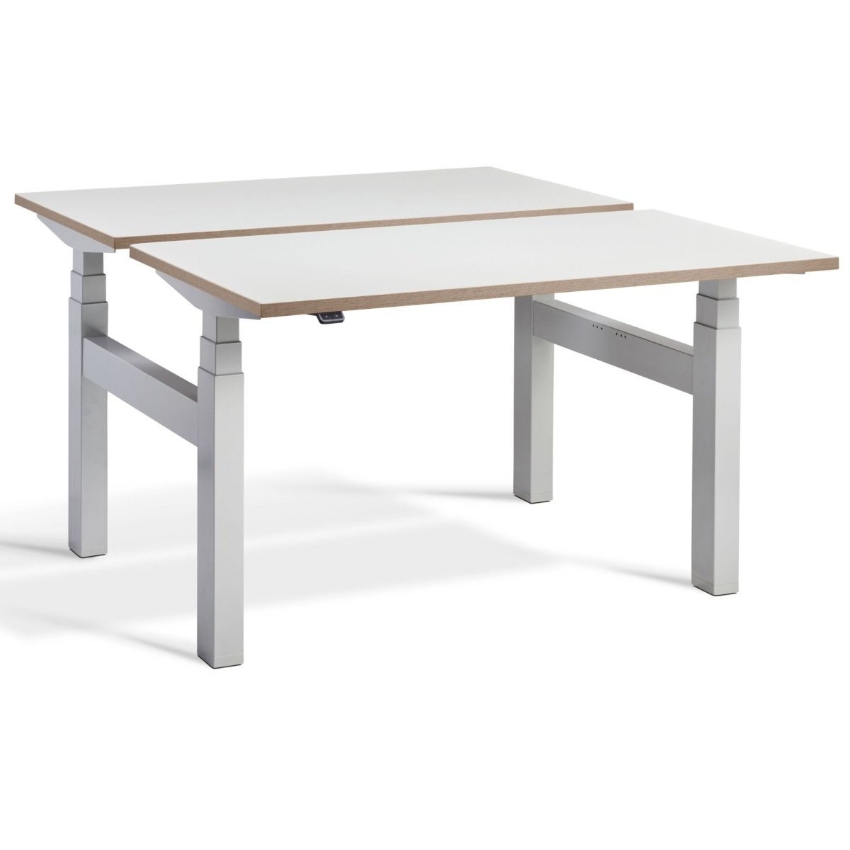 Dual Standing Desk White Ply Edge Silver Frame
