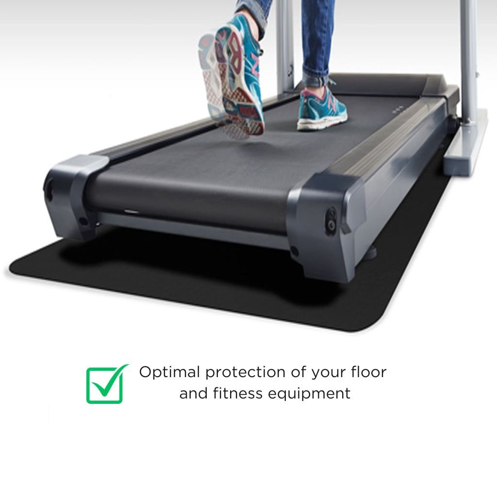 Treadmill mat in use under a Lifespan walking treadmill