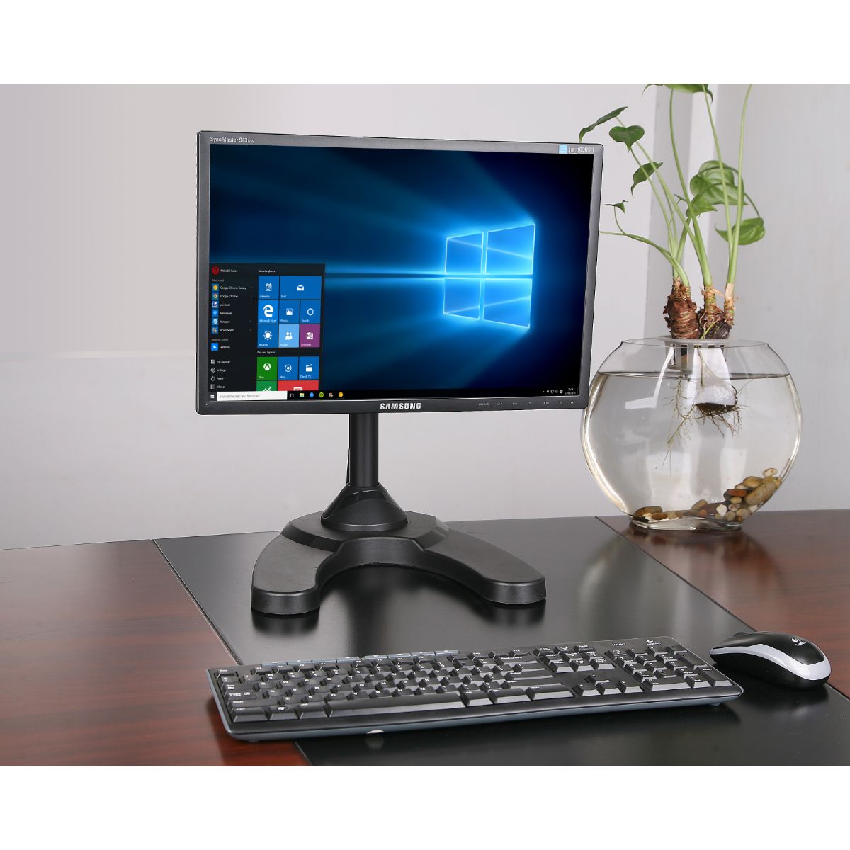 Monitors Rectangular Base Single Arm Weighted Monitor Stand with base